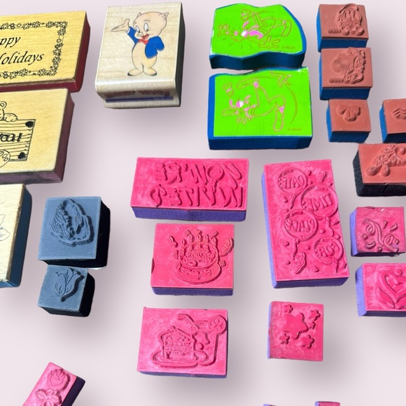 Set of 25 Miscellaneous Rubber Stamps Holiday Thank You Porky The Pig Flowers - Picture 2 of 11